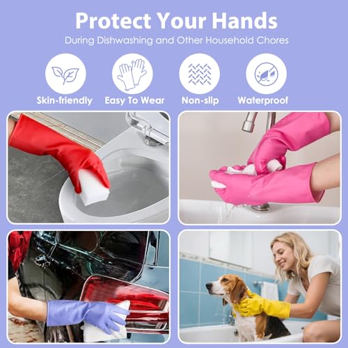 XL Reusable Colorful Dishwashing Gloves 4 Pairs - Waterproof Household Cleaning Gloves