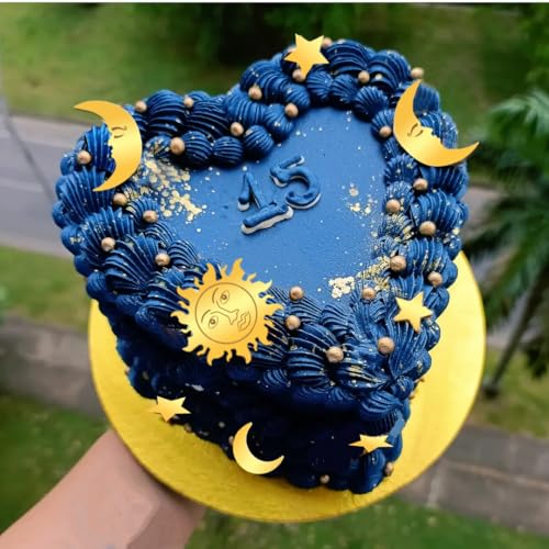 Sun and Moon Cake Topper with Acrylic Stars for Birthdays