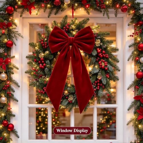 Large Burgundy Velvet Christmas Bow Topper - 36x18 Inches Holiday Decor with Variation Burgandy / 1pc