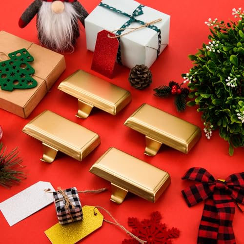 Gold Christmas Stocking Holders Set of 6 - Heavy Duty Mantel Ornament Hooks