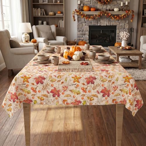 Dolficy Fall Maple Leaf Tablecloth, 60x84 Inch Rectangular Autumn Table Cover