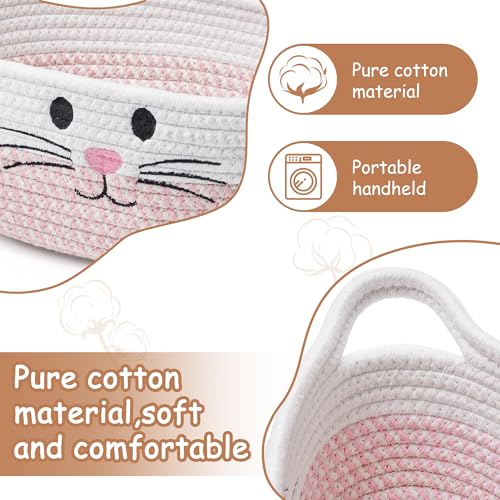 STOBSK Small Woven Cotton Storage Basket with Handle - Pink Nursery Organizer