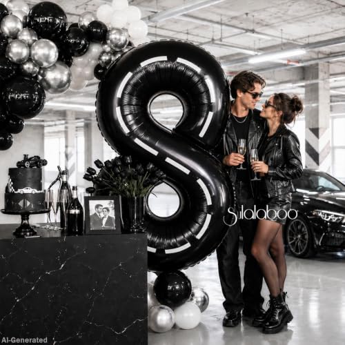Race Car Black Number 8 Foil Balloon 40 Inch Giant Track Birthday Decor