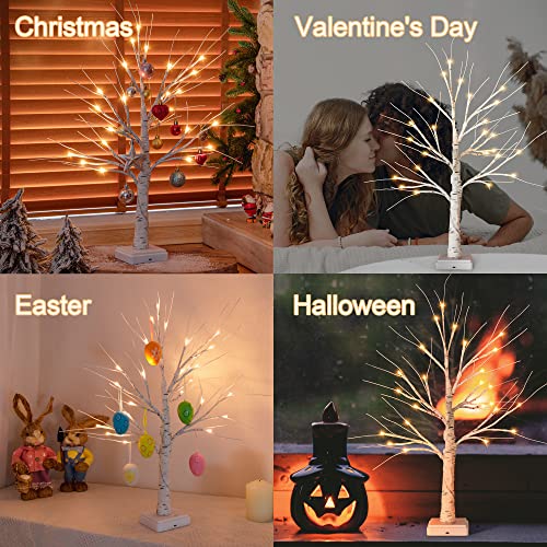 Lighted Mini Birch Tree Christmas Decoration 2ft White with USB & Timer