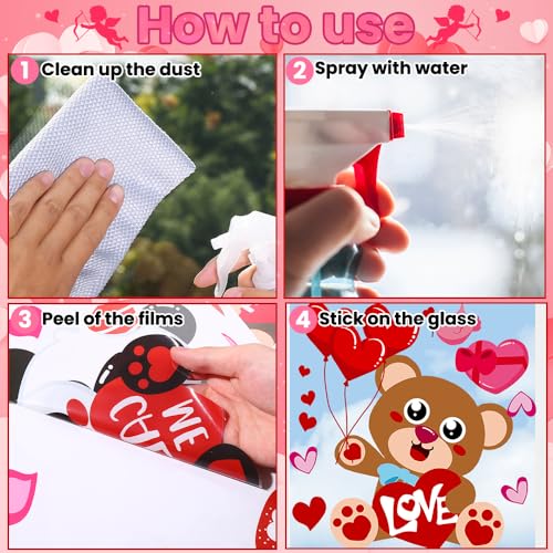 DULEFUN 9 Sheets Valentine's Day Window Clings - Double-Sided Animal Love Hearts
