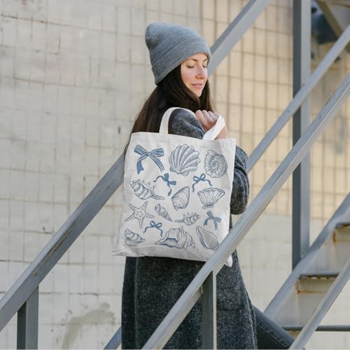 Ocean Beach Blue Shell Reusable Canvas Tote Grocery Shopping Bag