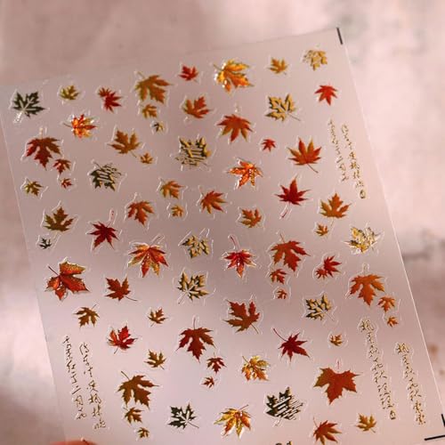5D Embossed Maple Leaf Nail Stickers Gold Fall Nail Decals Art Supplies