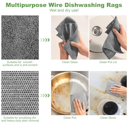 Jeymei Non-Scratch Wire Dishcloths - Multipurpose Cleaning Rags, 10-Pack