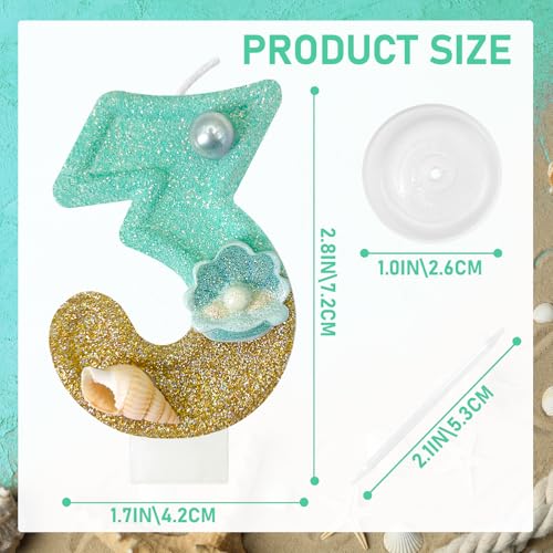 Dayake Blue Beach Number 3 Candle for Birthday Cakes, Mermaid Ocean Theme Decor