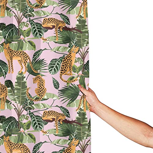 Leopard Palm Leaves Shower Curtain, 72x72 Waterproof Boho Jungle Decor