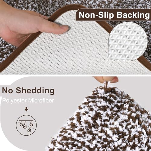 Enqinar Brown and White 17x24 Inch Soft Absorbent Bathroom Rug for Shower Floor