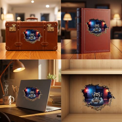3D Raccoon Wall Decal - 5 Inch Vinyl Sticker for Retro Decor
