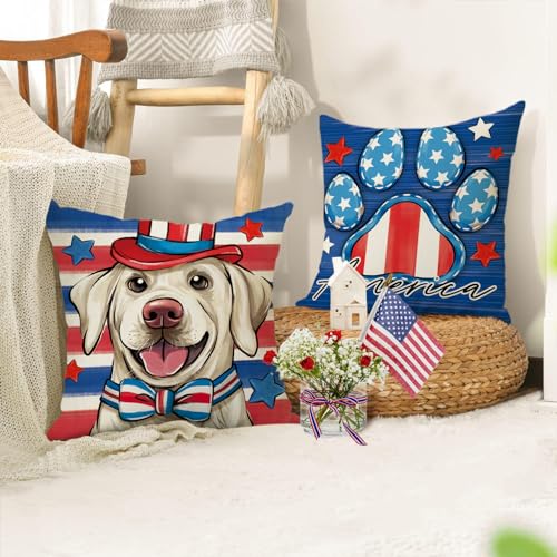 Patriotic Dog Throw Pillow Covers, 18x18 Set of 4, America Labrador Prints
