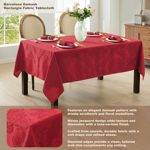 17x17 Red Damask Fabric Napkins Set of 4 - No Iron, Soil Resistant, Holiday Dinnerware