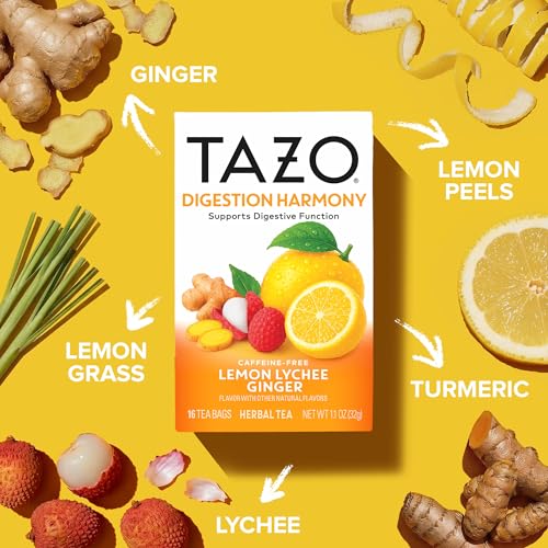 TAZO Digestion Harmony Herbal Tea Bags - Lemon Lychee Ginger, 16ct (6-Pack)