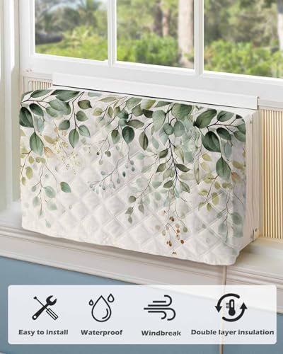 Hensabreni Insulated Indoor AC Cover, Sage Eucalyptus Print, 21x15x3.5 Inch