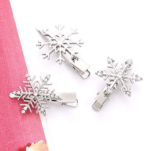 Crystal Snowflake Hair Clips Silver Rhinestone Winter Barrettes 6PCS