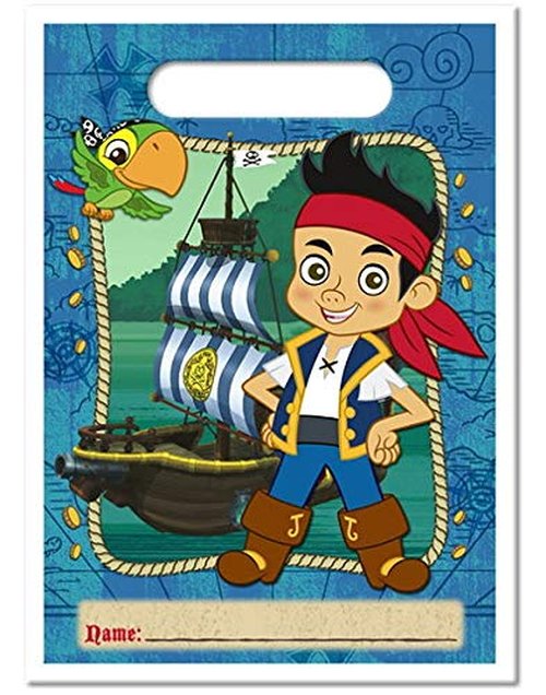Jake and the Neverland Pirates Party Bundle includes Napkins, Table Cover, Loot Bags, Hats, Blowouts, Centerpiece, Banner, Invitations, Award, Balloons (Large Bundle for 16)