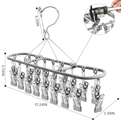 Dark Gray Sock Hanger with 20 Clips - Stainless Steel Drying Rack for Underwear & Baby Clothes