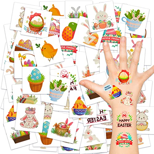 Konsait 72pcs Easter Temporary Tattoos for Kids Bunny Egg Party Favors