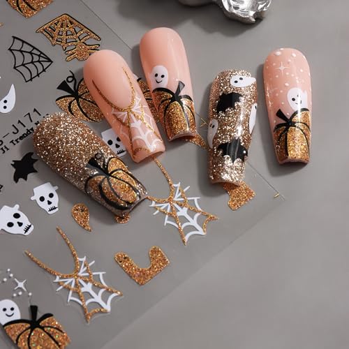 Halloween Nail Stickers 6 Sheets Self-Adhesive Glitter Decals