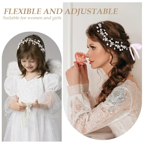TIOSRU Silver Flower Girl Headpiece, Crystal Wedding Headband & Hair Vine