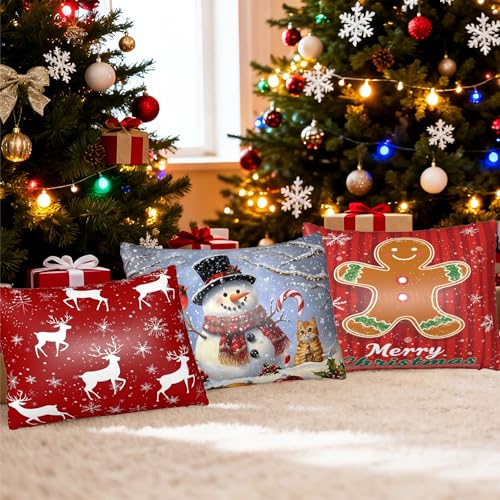 Satin Pillowcase Queen Size Deer Snow Red Christmas Pillow Cover