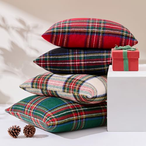 Christmas Plaid Decorative Euro Pillow Covers Set of 2 24x24 Inches - Red