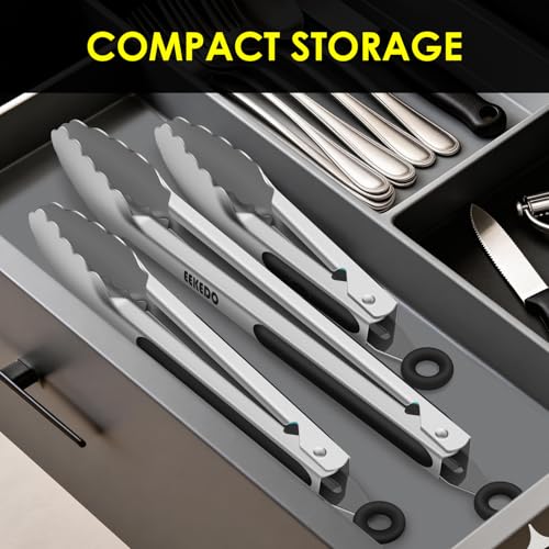 Stainless Steel Kitchen Tongs Set - 9" & 12" Heat Resistant with Silicone Grip