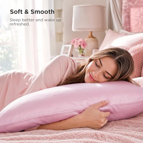 Bedsure Satin Pillowcase Set 2 Pack with Zipper - 20x26 Pink, Silk-Like Bed Pillow Covers