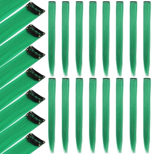 Green Clip-In Hair Extensions 20 Inch Heat Resistant Synthetic Hairpiece