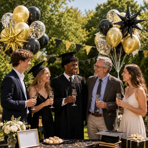 52pcs Black and Gold Balloons Kit with Confetti - 12inch