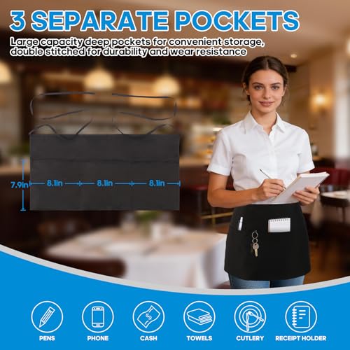 YELEGAI Multi-Pocket Restaurant Apron with Adjustable Straps