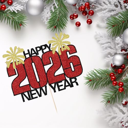 Happy New Year 2026 Cake Topper Star Eve Party Decoration Supplies