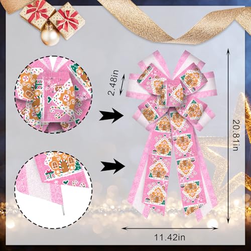Estivaux 11.4" Pink Glitter Christmas Wreath Bow for Decor