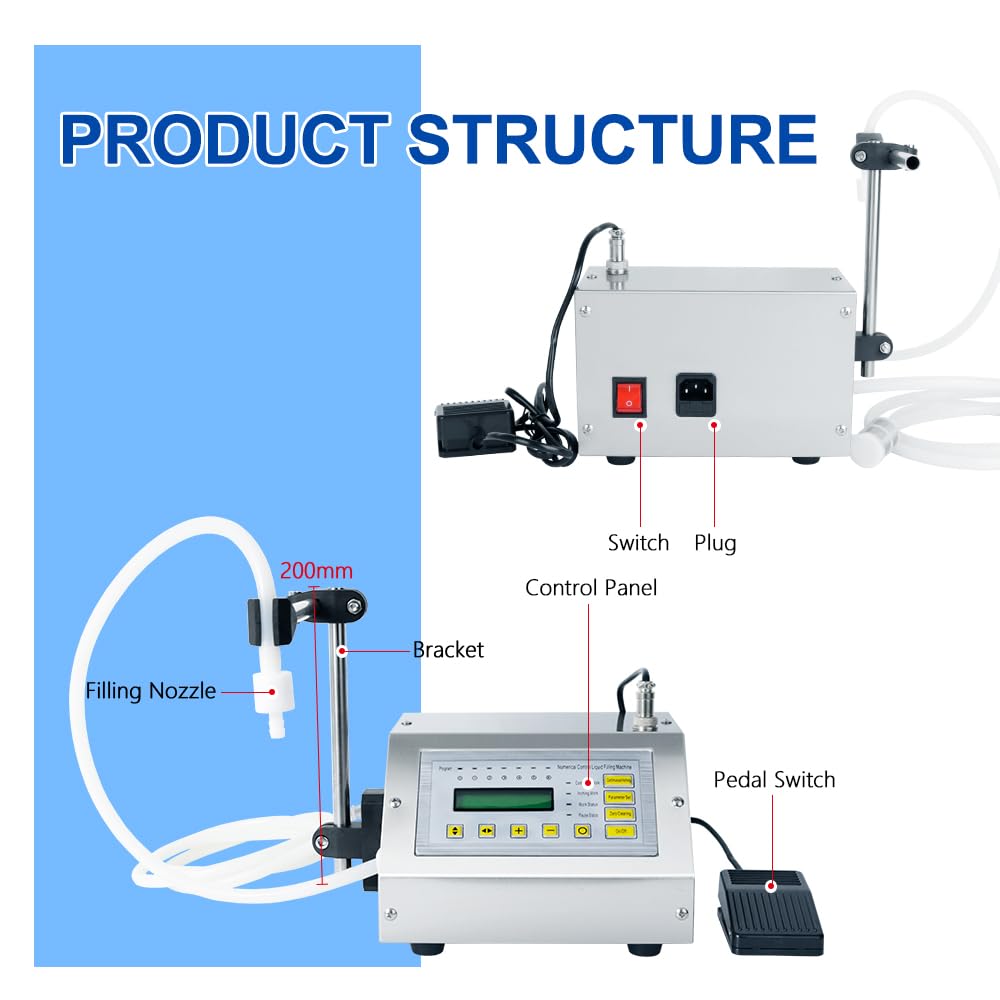 ZONEPACK Small GFK-160A 5-3500ml Digital Control Liquid Filling Machine Dosing Filler with Pedal for Juice Water