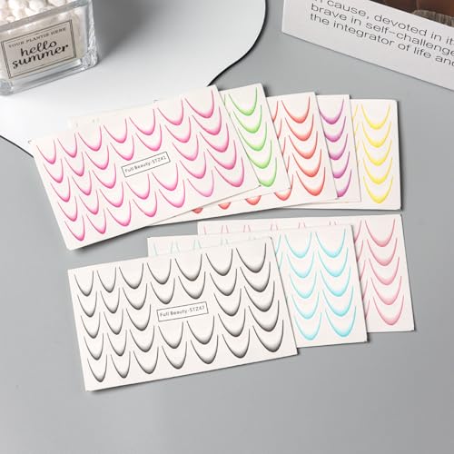 TailaiMei French Line Nail Stickers 8 Sheets Colorful Self-Adhesive Decals