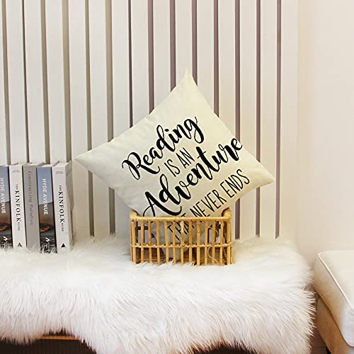 Farmhouse Reading Quote Pillow Cover - 18" x 18" Decorative Cushion