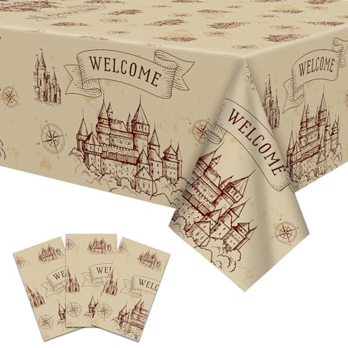 SpinLaLa Wizard Party Tablecloths - 3-Pack 54 x 108 Inch Magic Castle
