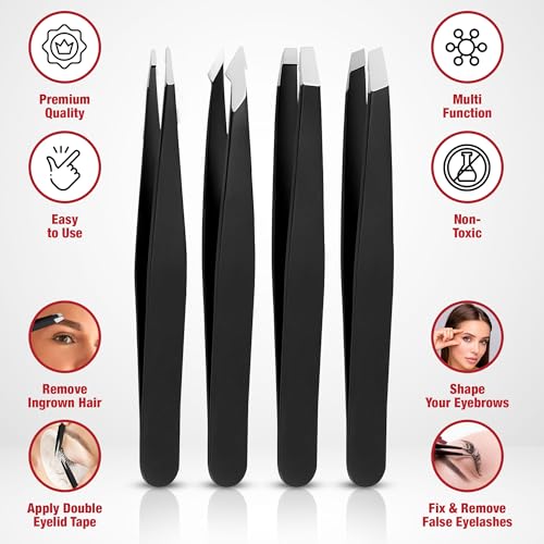 MARCO ESRA 4-in-1 Stainless Steel Tweezers Set with Travel Case
