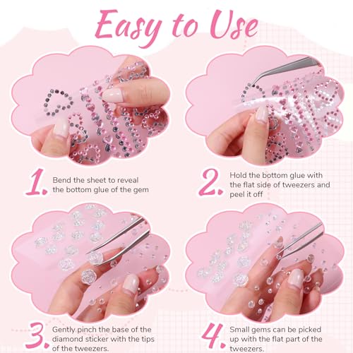 Face Rhinestones 4 Sheets Self-Adhesive Acrylic Gems for Makeup