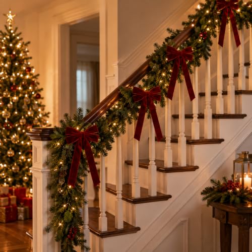 20 Pack Burgundy Velvet Christmas Bows with Long Tails - Holiday Tree Decorations