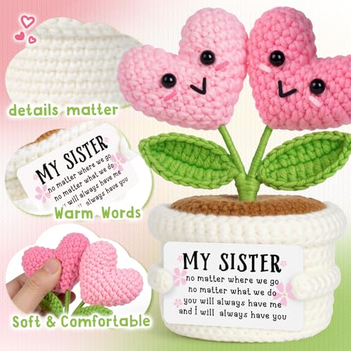 Sister Birthday Gift - Handmade Crochet Double Heart Flower