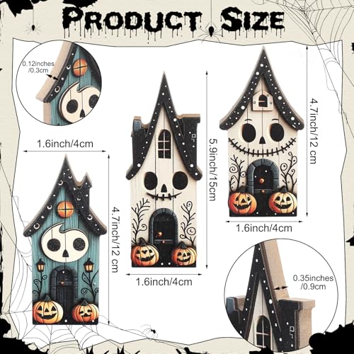 Haunted House Wooden Block Sign Set - 3 Pcs Halloween Table Decor