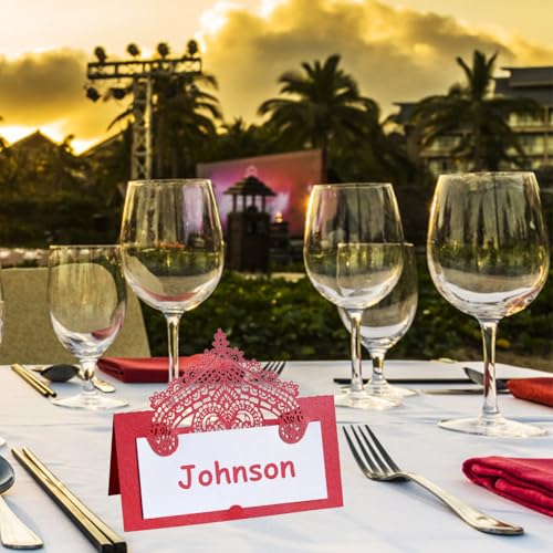 50 PCS Red Laser Cut Wedding Place Cards Tented Name Seating Cards