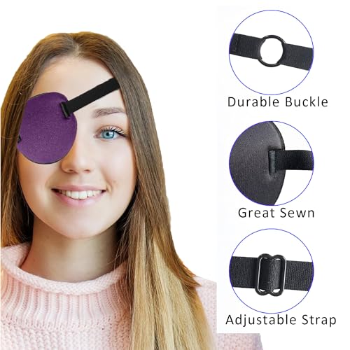 AURAADORN 2 Pcs Adjustable Single Eye Patch for Adults and Kids, Purple 3D Breathable Light-Blocking Lazy Eye Patch