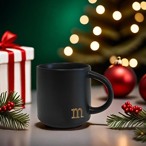 Black Ceramic Coffee Mug 15 oz with Gold Monogram - Variation M