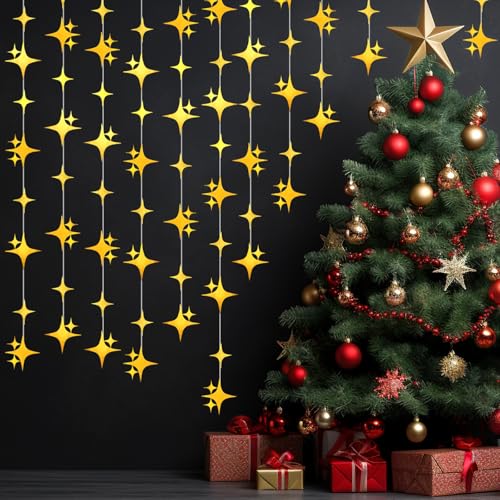 Gold Glitter Star Garland Hanging Bunting Banner 40 Ft Party Decor