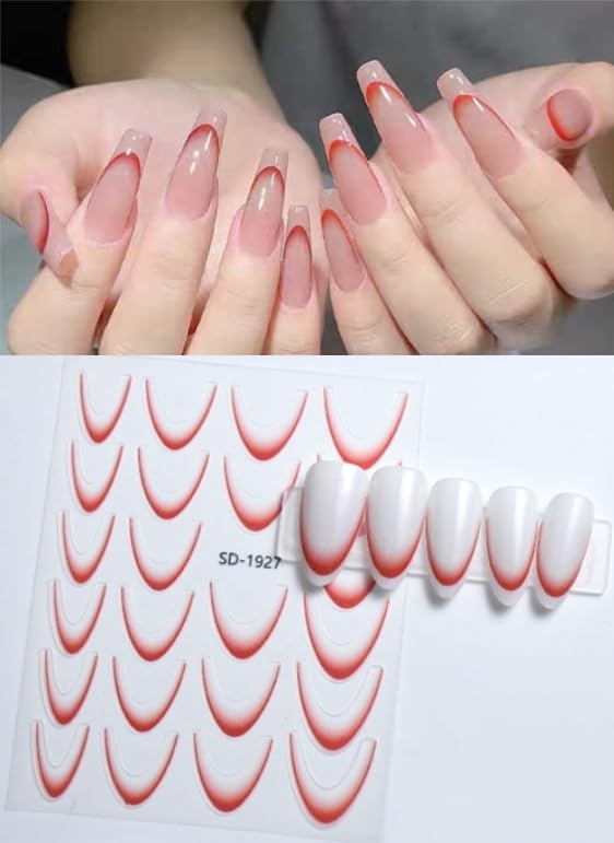French Nail Art Stickers Self-Adhesive Decals with Tweezer 6 Sheets