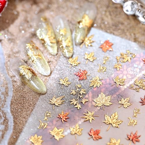 SHUXILIN 5D Embossed Fall Maple Leaf Nail Stickers Self-Adhesive Art Decals